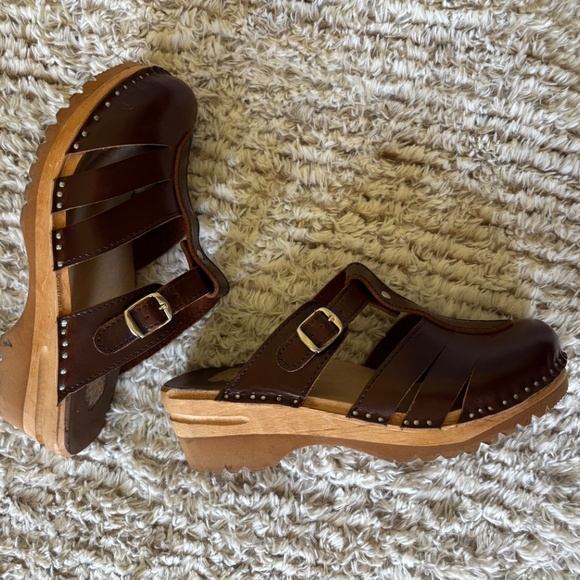 Troentorp Brown Leather Slip On Clogs Size 38 US 7.5 - Picture 4 of 7